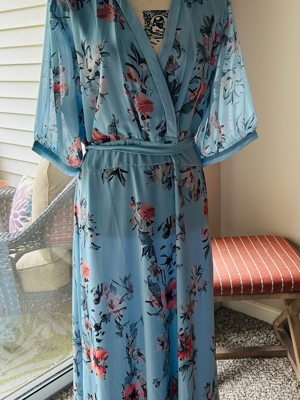 Light Blue Floral Wrap Maxi Dress